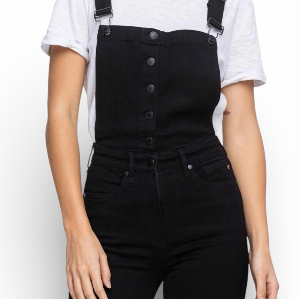 Judy Blue Tummy Control Retro Flare Black Overalls Denim Jumpsuit Size Large - Picture 8 of 16